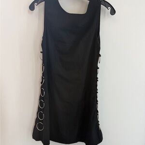 Black Sleeveless Linen Mini Dress with Side Ring Details